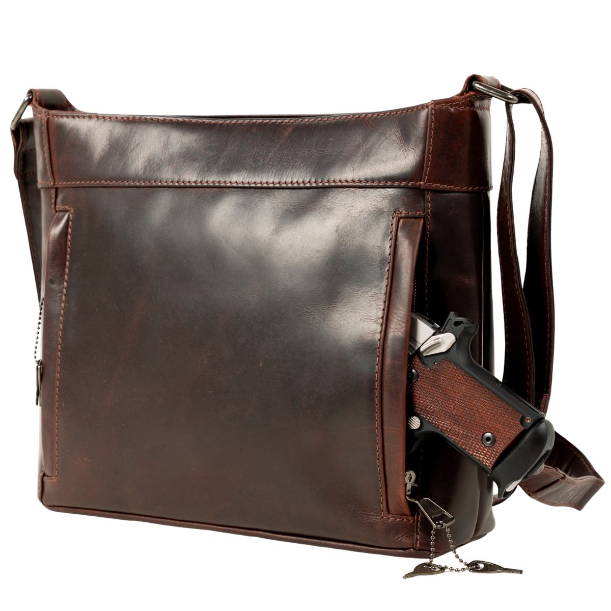 Concealed Carry Delaney Leather Crossbody - Locking Crossbody for Pistol - Designer Concealment Crossbody bag- Discreet Conceal and Carry Crossbody for Women - Designer Leather Crossbody CCW Bag - Locking Conceal and Carry Purse with Universal Holster for Handguns - Best Crossbody for Concealed Carry