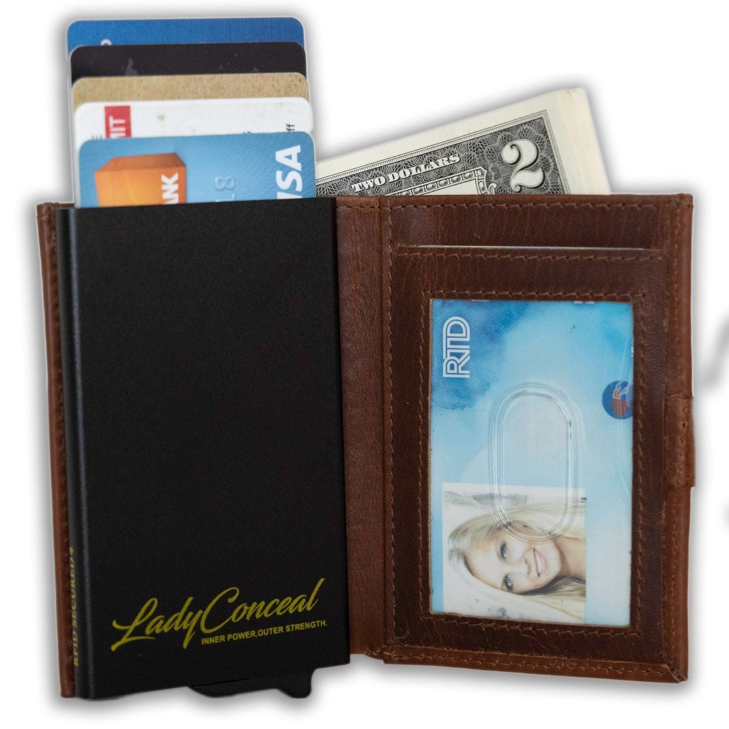 Lady Conceal RFID Wallet – Nova Pop-Up Leather Card Holder with Zippered Coin Pocket, Bill Slot, and ID Window