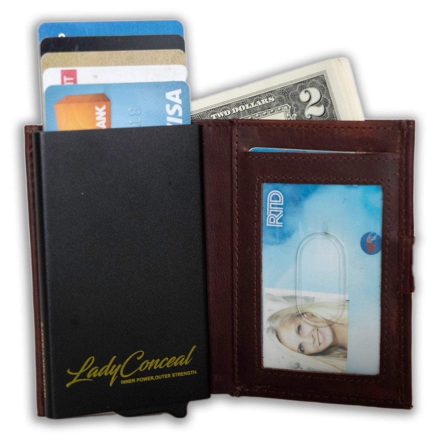 Compact Pop-Up Wallet – RFID Leather Nova by Lady Conceal with Coin Pocket, Bill Slot, and Minimalist EDC Fit