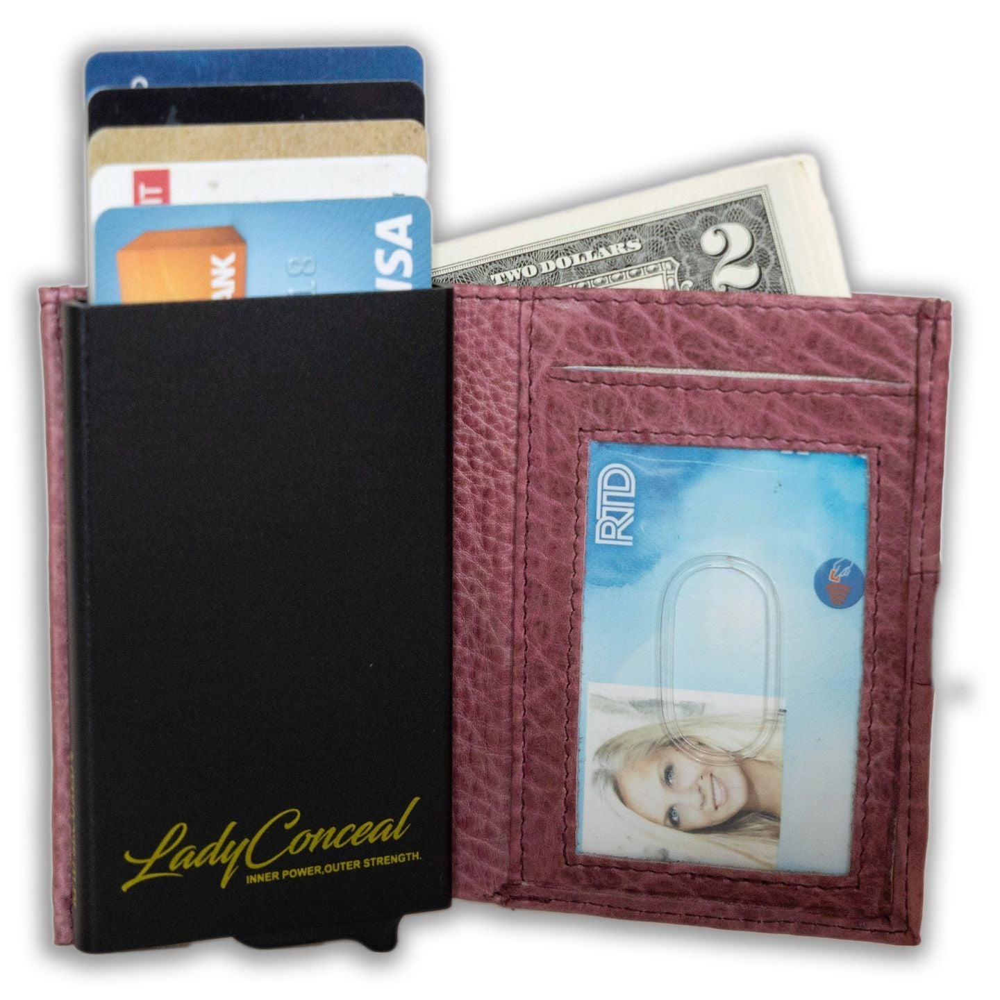Lady Conceal Nova Wallet – Compact RFID Leather Pop-Up with 8 Card Slots, Zippered Coin Pocket, Bill Holder