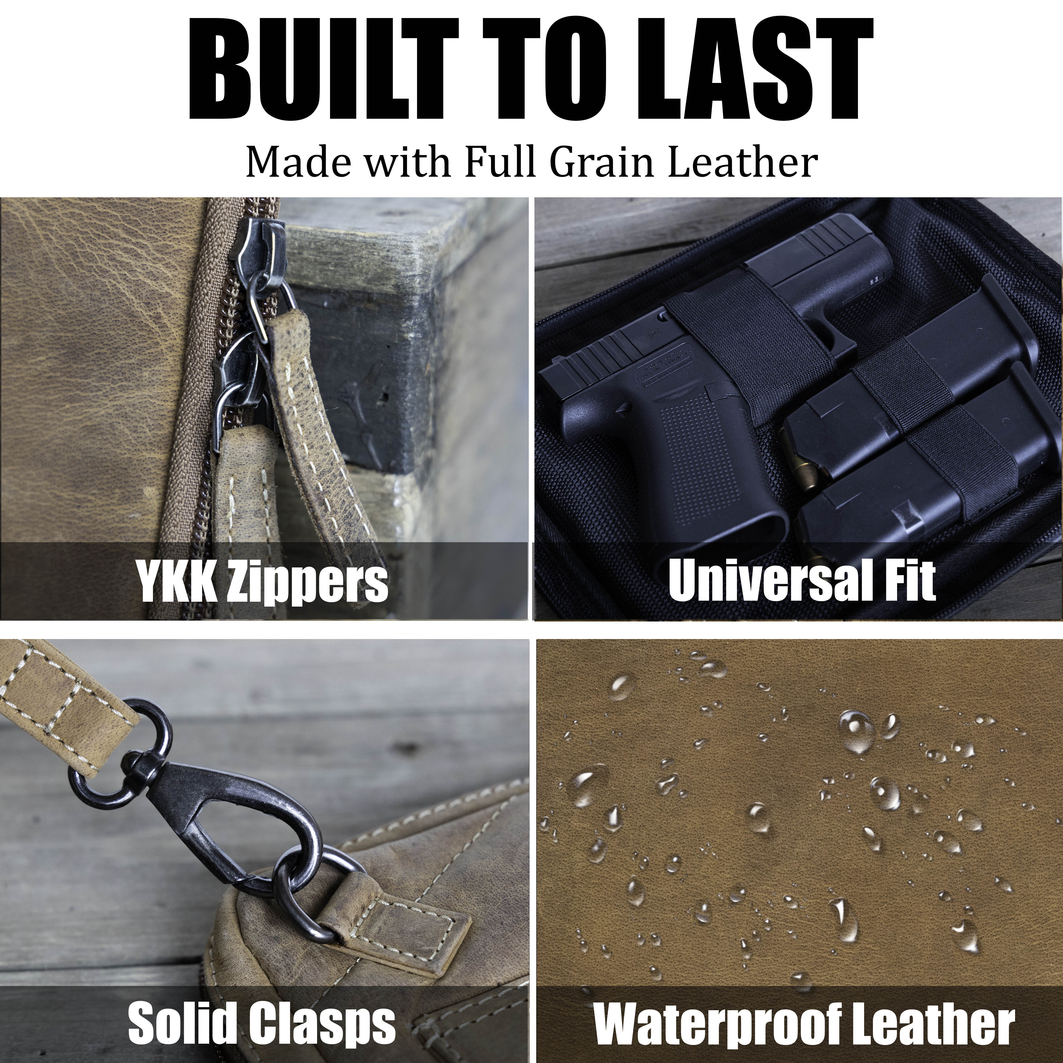 UC Leather canvas range bag, rugged pistol case with leather accents, wholesale firearm gear display option