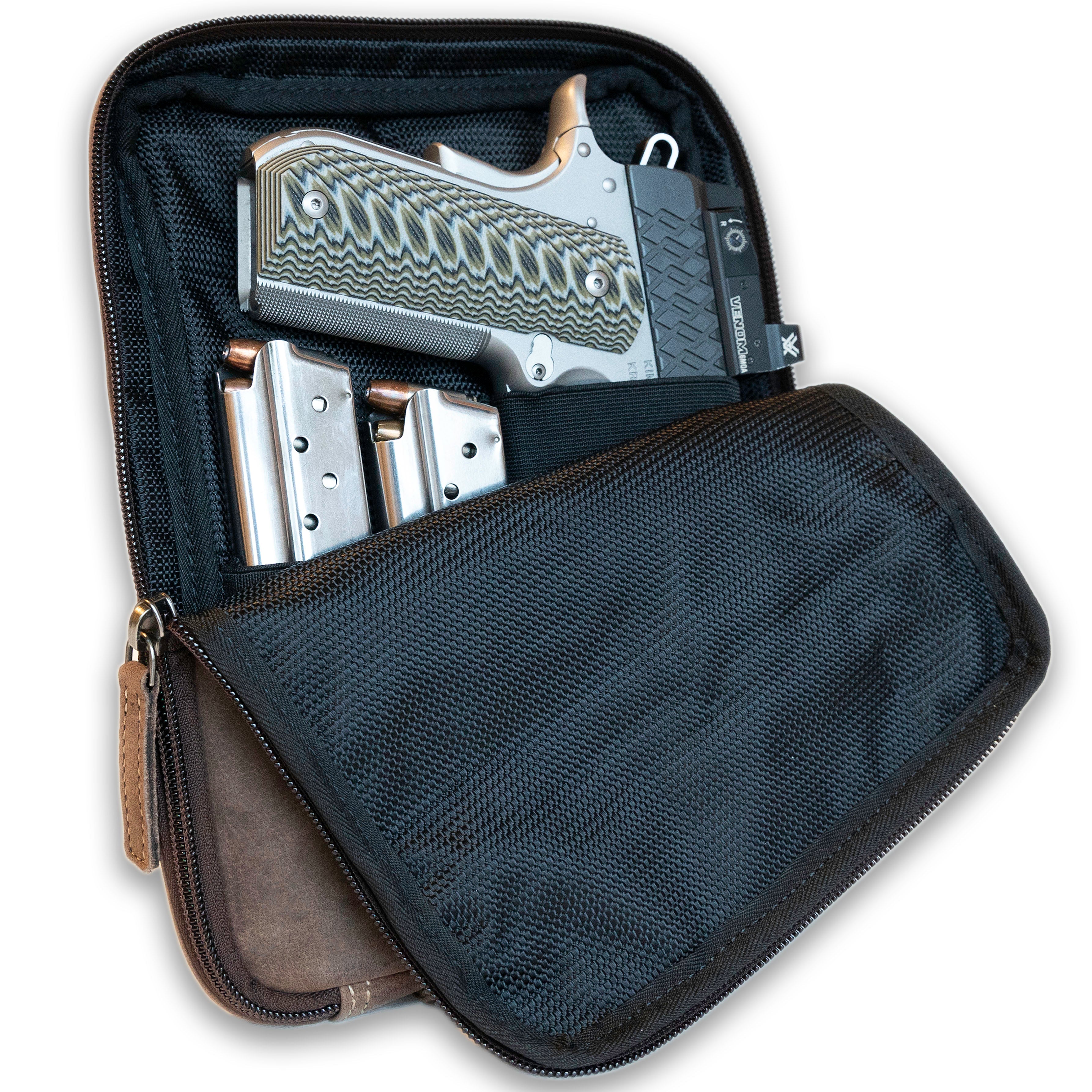 UC Leather pistol range case, dealer-friendly canvas bag for wholesale sporting goods and firearm accessories