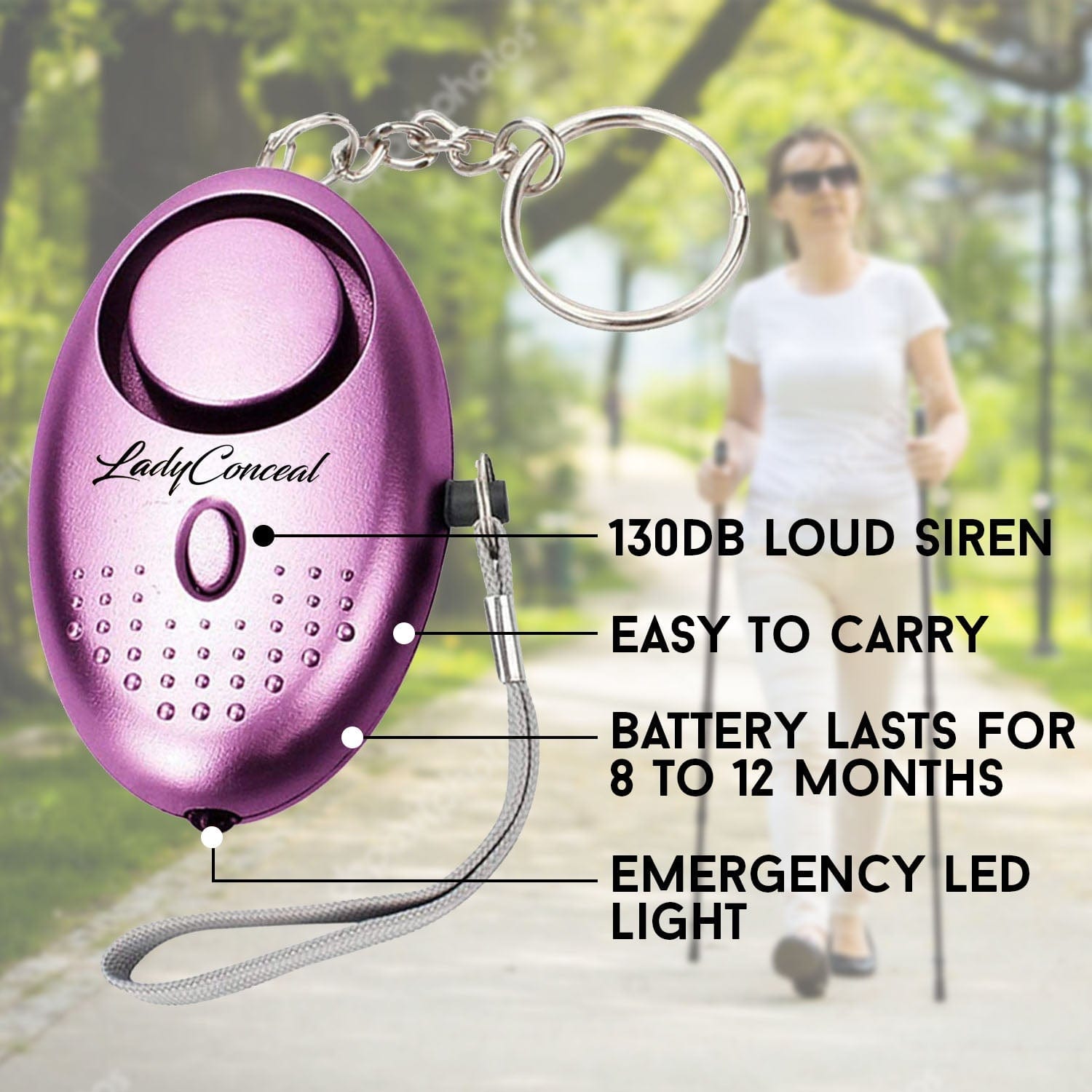 Lady Conceal Self-Defense Alarm Keychain, Wholesaler Approved, Security Tool for Handbag Shops, USA Owned Safety Accessories