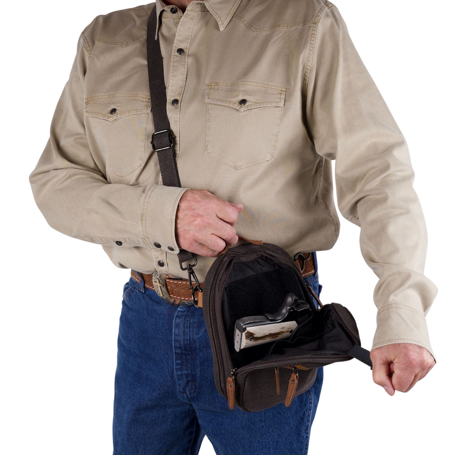 actical unisex Jax bag, concealed carry crossbody with secure canvas, Velcro holster