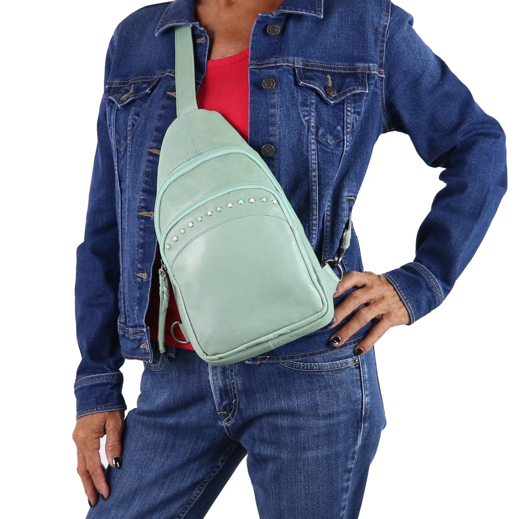 Lady Conceal Haven Sling – Tactical CCW Leather Bag with Lockable Gun Compartment – Holster and Conceal Carry Goods