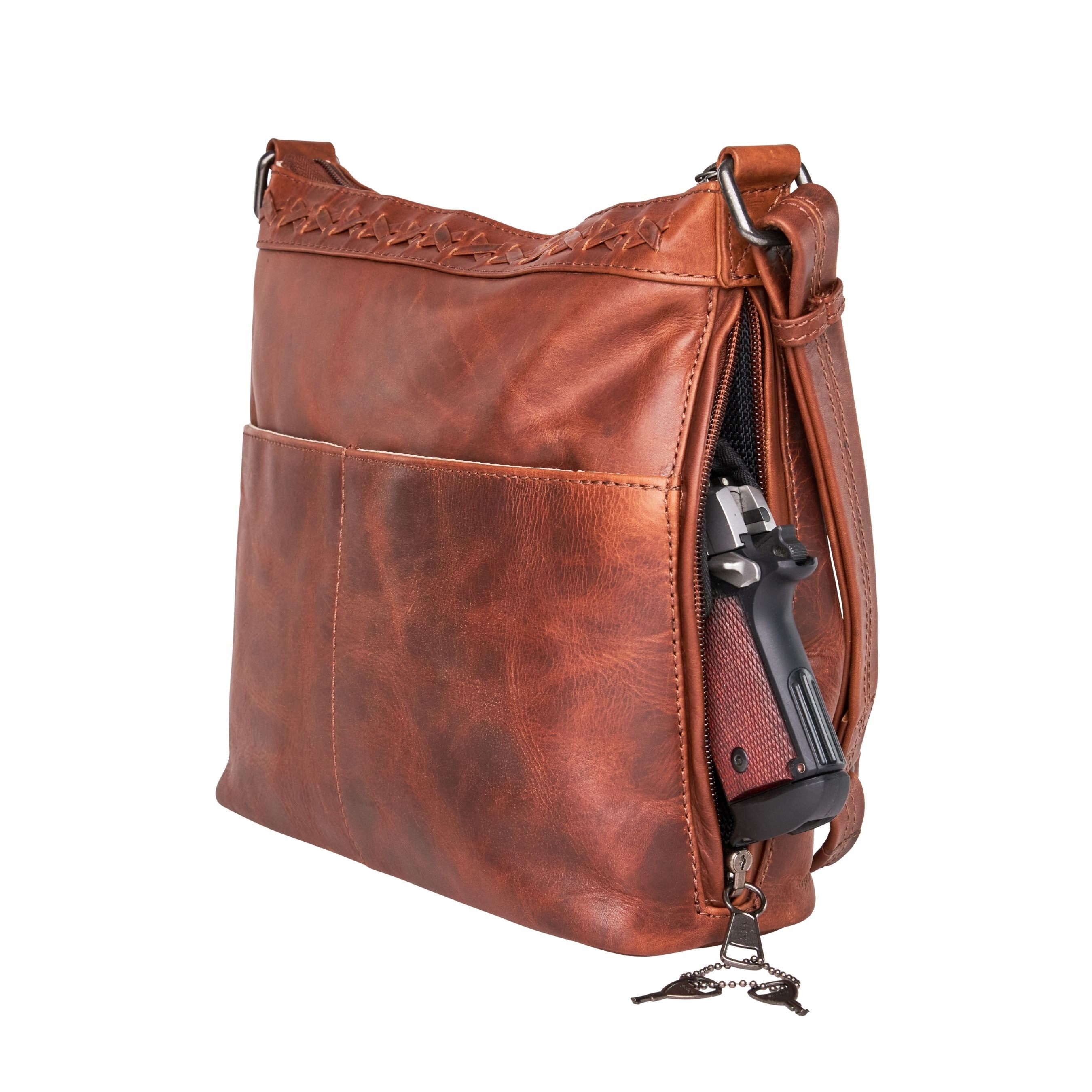 Concealed Carry Crossbody Purse for Women - Faith Leather Crossbody by Lady Conceal - Designer Leather Crossbody CCW Bag - Locking Conceal and Carry Purse with Universal Holster for Handguns - Crossbody Gun and Pistol Bag - concealed carry crossbody Faith leather gun purse with locking zipper