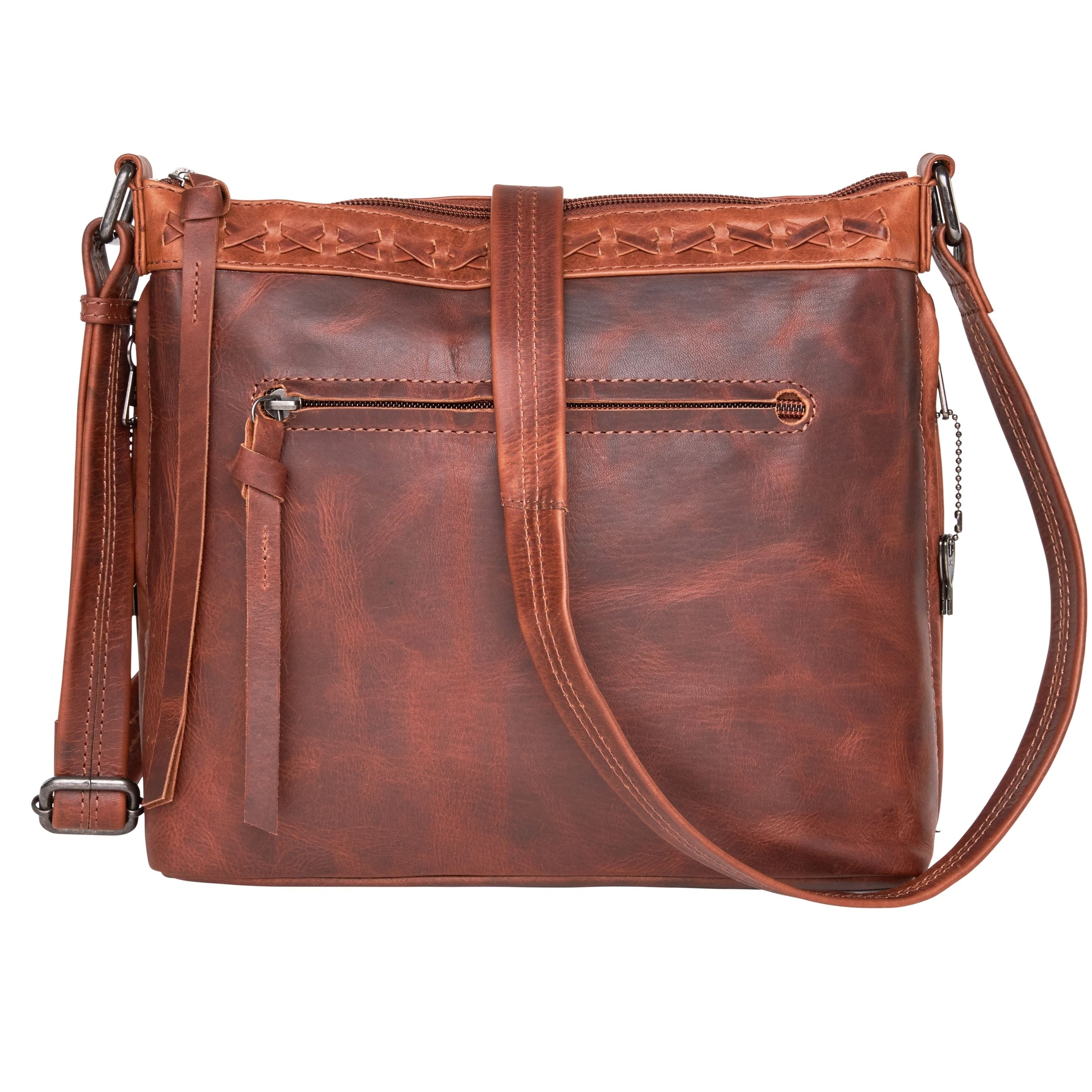 Concealed Carry Crossbody Purse for Women - Faith Leather Crossbody by Lady Conceal - Designer Leather Crossbody CCW Bag - Locking Conceal and Carry Purse with Universal Holster for Handguns - Crossbody Gun and Pistol Bag - concealed carry crossbody Faith leather gun purse with locking zipper