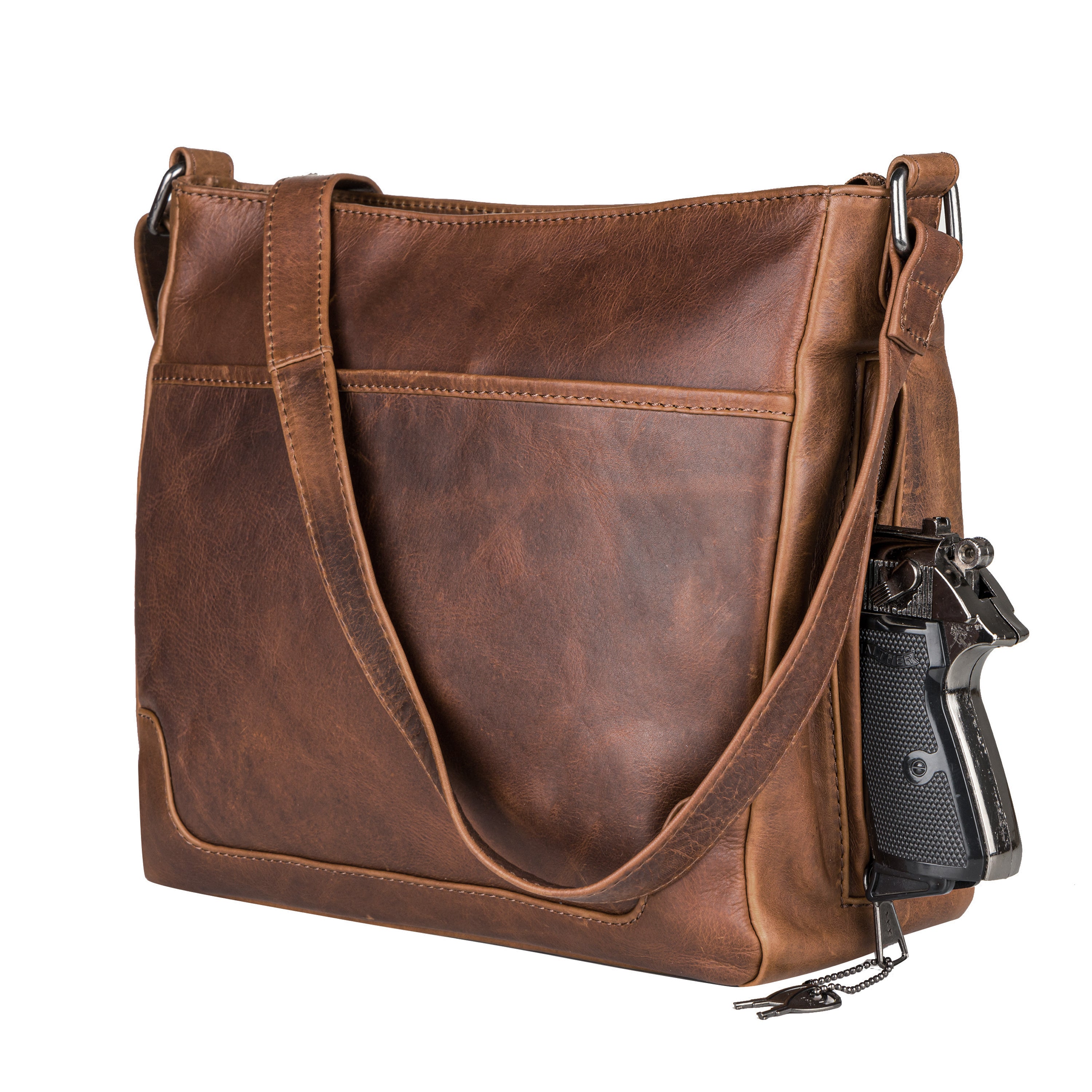 Concealed Carry Lydia Leather Crossbody -  YKK Locking Zippers and Universal Holster -  Soft Leather conceal and carry bag -  Tactical womans purse for pistol -  Concealed Carry Purse -  most popular crossbody bag -  crossbody handgun bag -  crossbody bags for everyday use -  Easy CCW -  Fast Draw Bag -  Secure Gun Bag