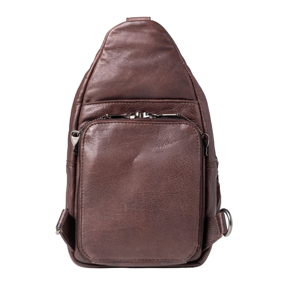 Concealed Carry Unisex Taylor Sling Leather Backpack by Lady Conceal