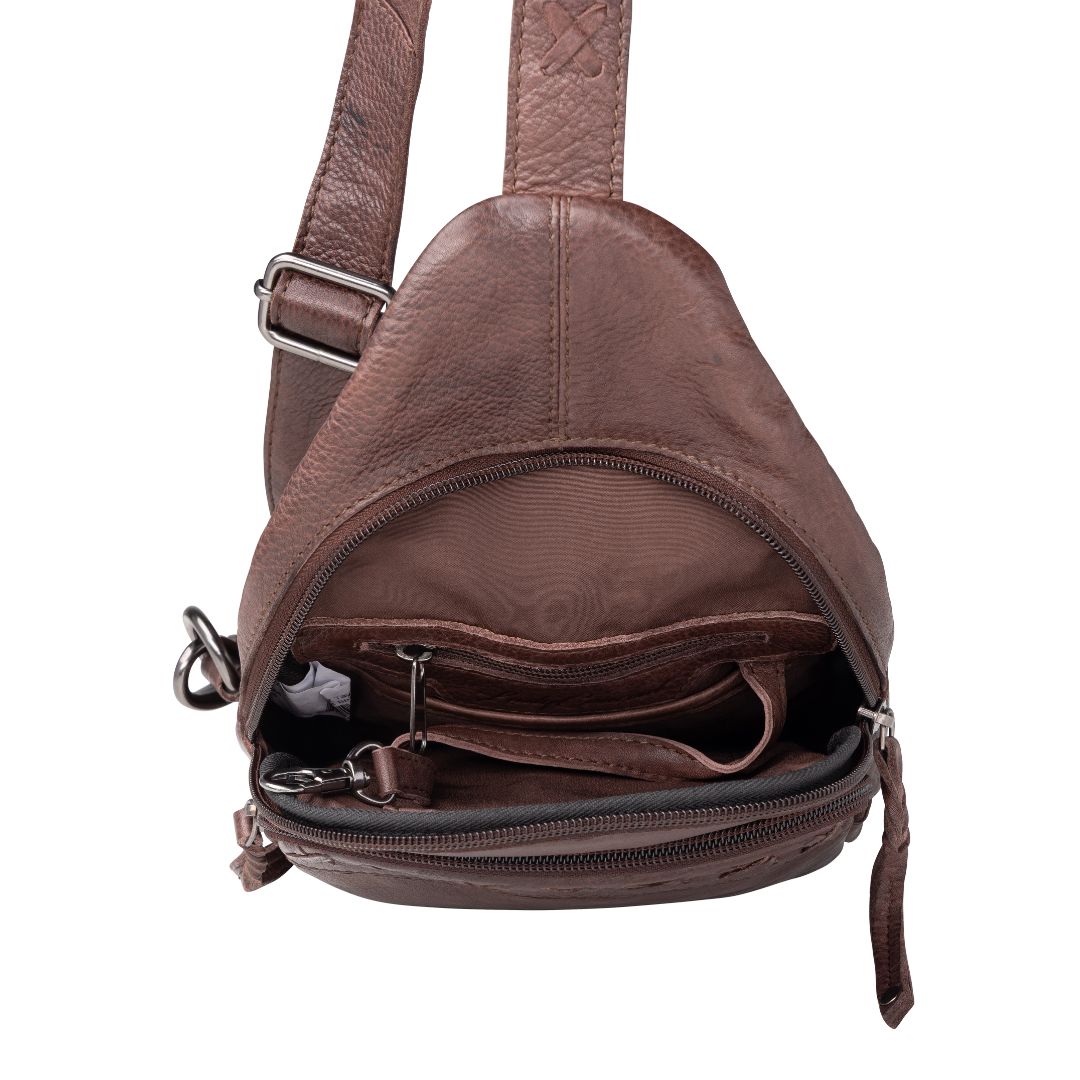 Concealed Carry Unisex Taylor Sling Leather Backpack by Lady Conceal