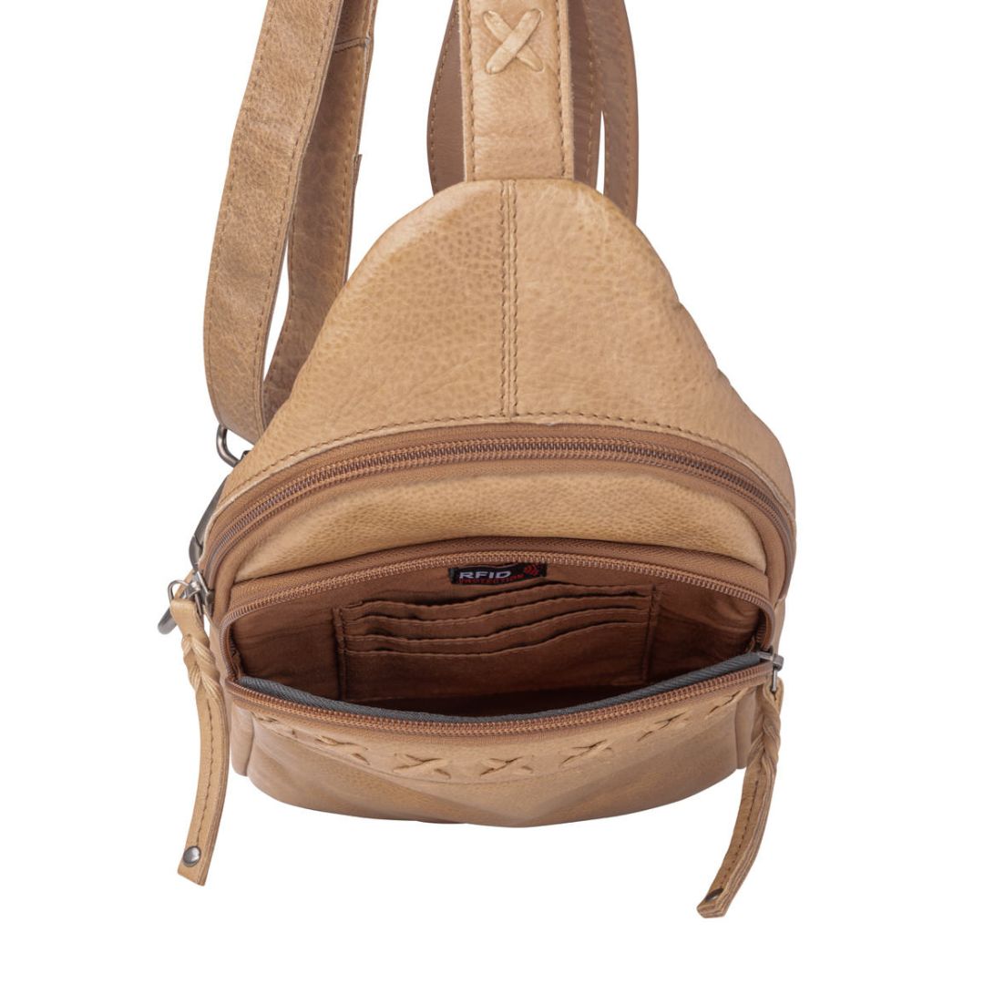 Concealed Carry Unisex Taylor Sling Leather Backpack by Lady Conceal