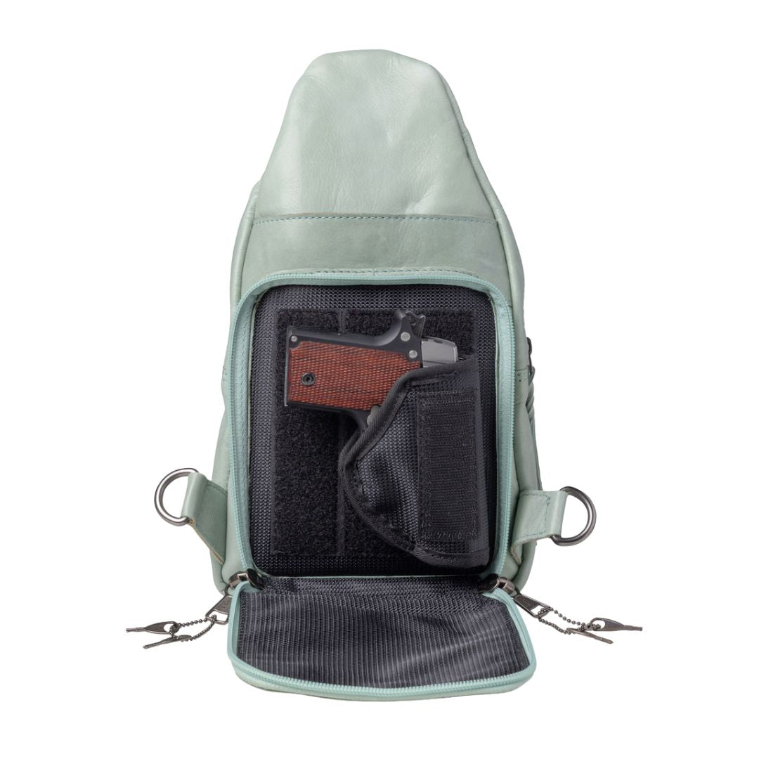 Haven Concealed Carry Backpack – RFID Sling with Vertical Holster by Lady Conceal - Safety Bag for Travel - Gifts for Gun Owners