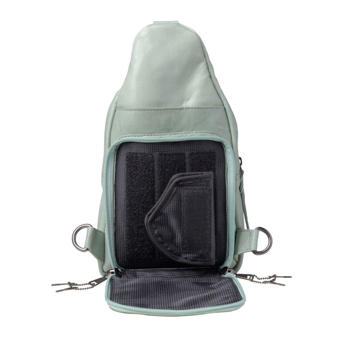 Haven Concealed Carry Backpack – RFID Sling with Vertical Holster by Lady Conceal - Safety Bag for Travel - Gifts for Gun Owners