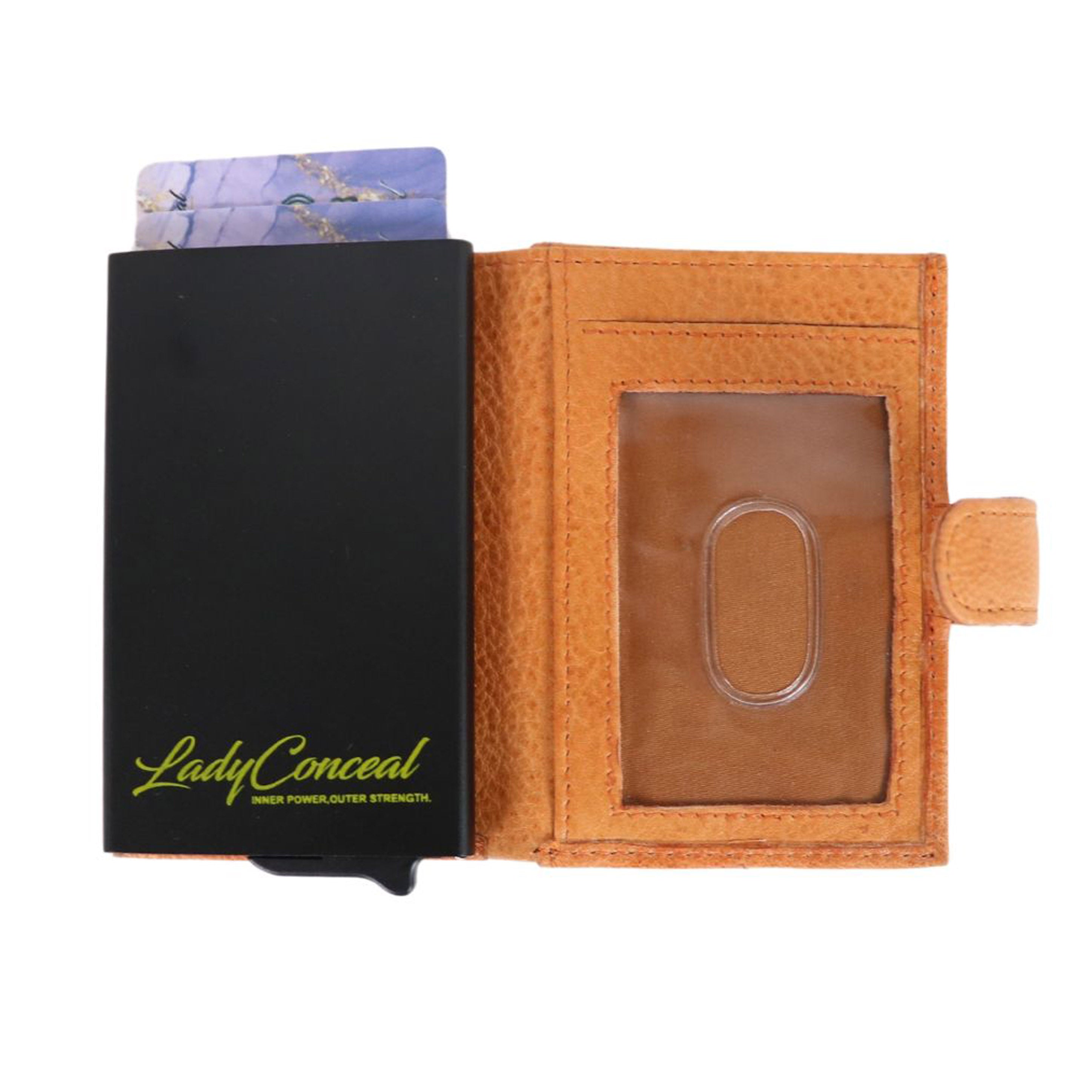 RFID Leather Wallet by Lady Conceal – Nova Pop-Up Style with 8-Card Capacity, Coin Pouch, ID Slot – Wholesale Ready