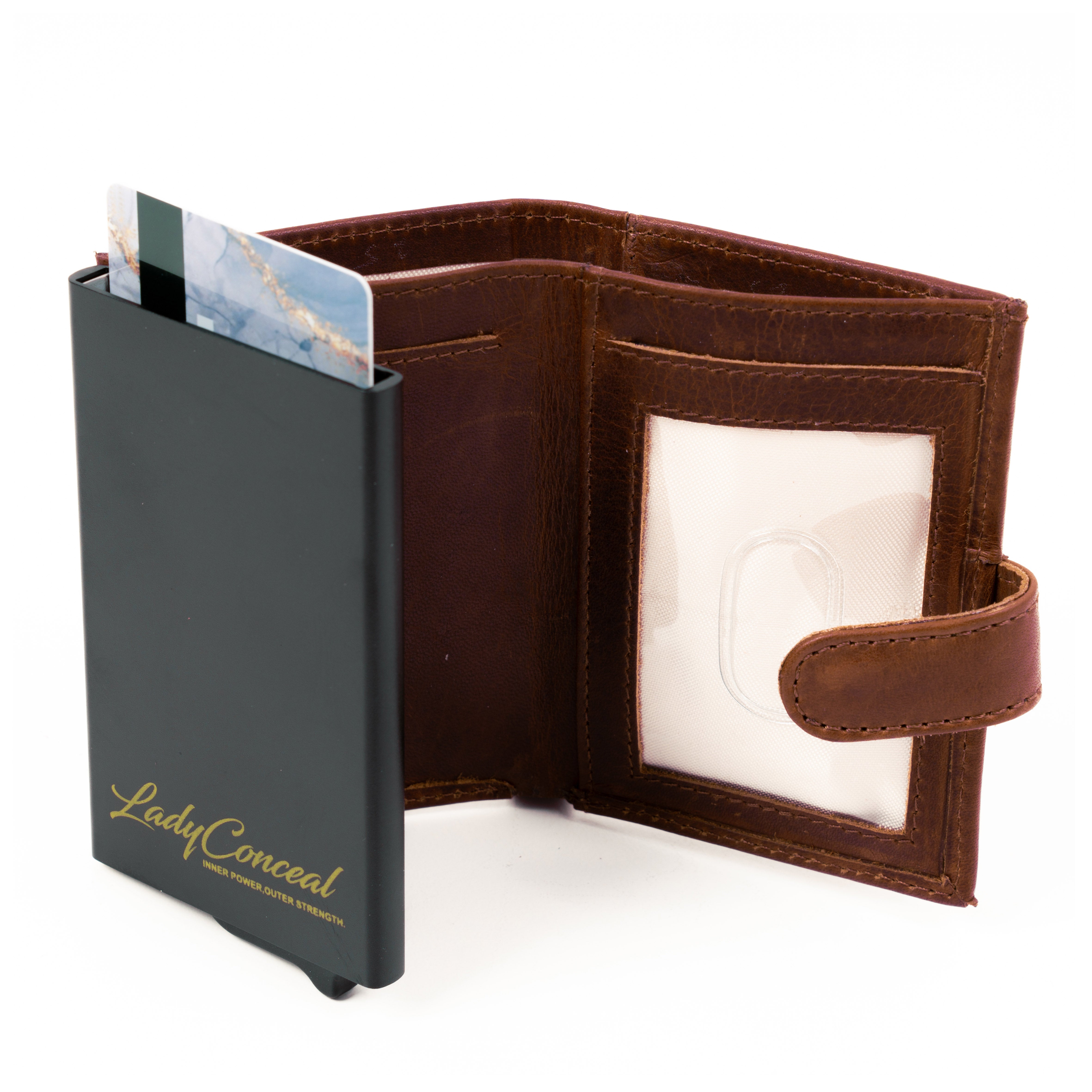 RFID Leather Wallet by Lady Conceal – Nova Pop-Up Style with 8-Card Capacity, Coin Pouch, ID Slot – Wholesale Ready