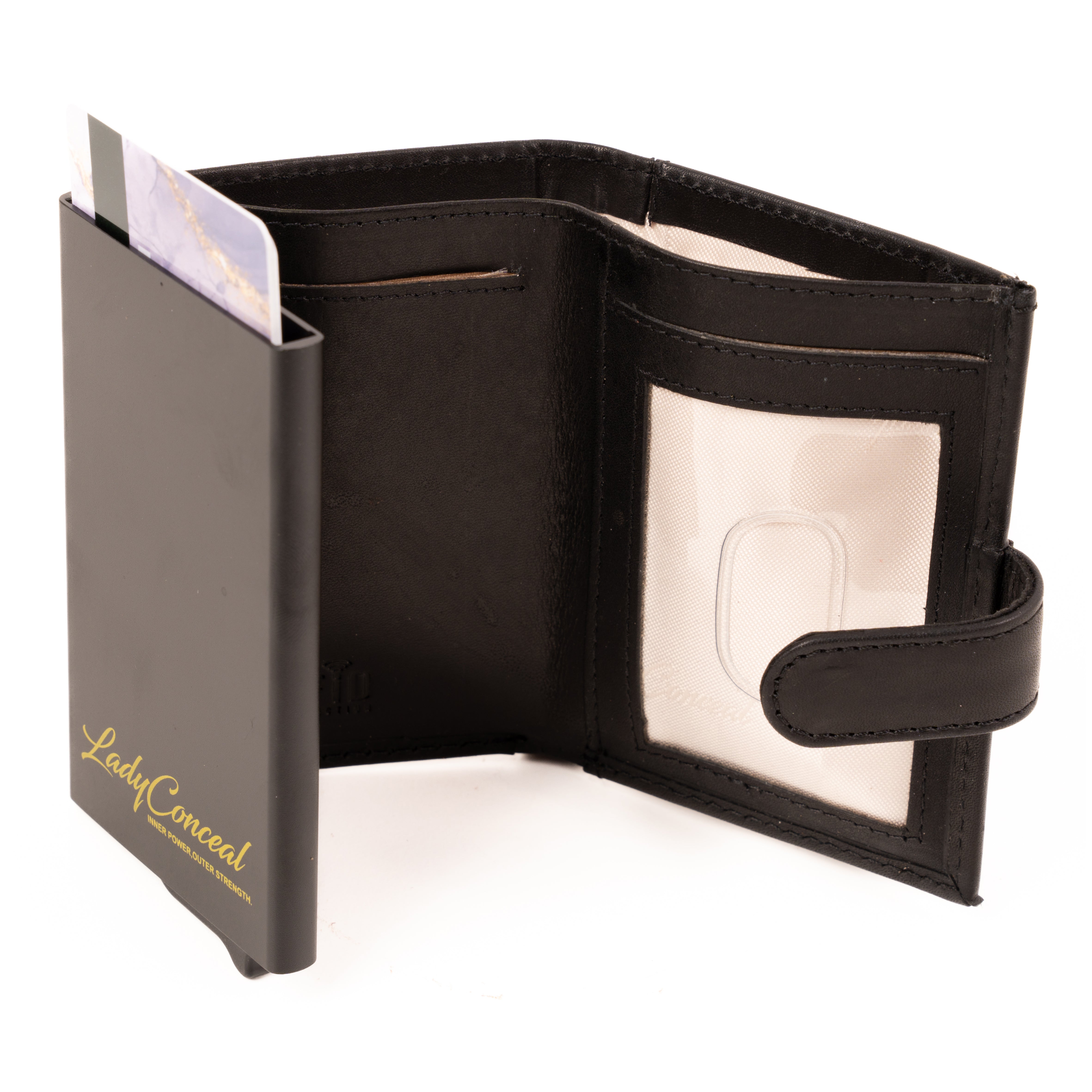 RFID Leather Wallet by Lady Conceal – Nova Pop-Up Style with 8-Card Capacity, Coin Pouch, ID Slot – Wholesale Ready