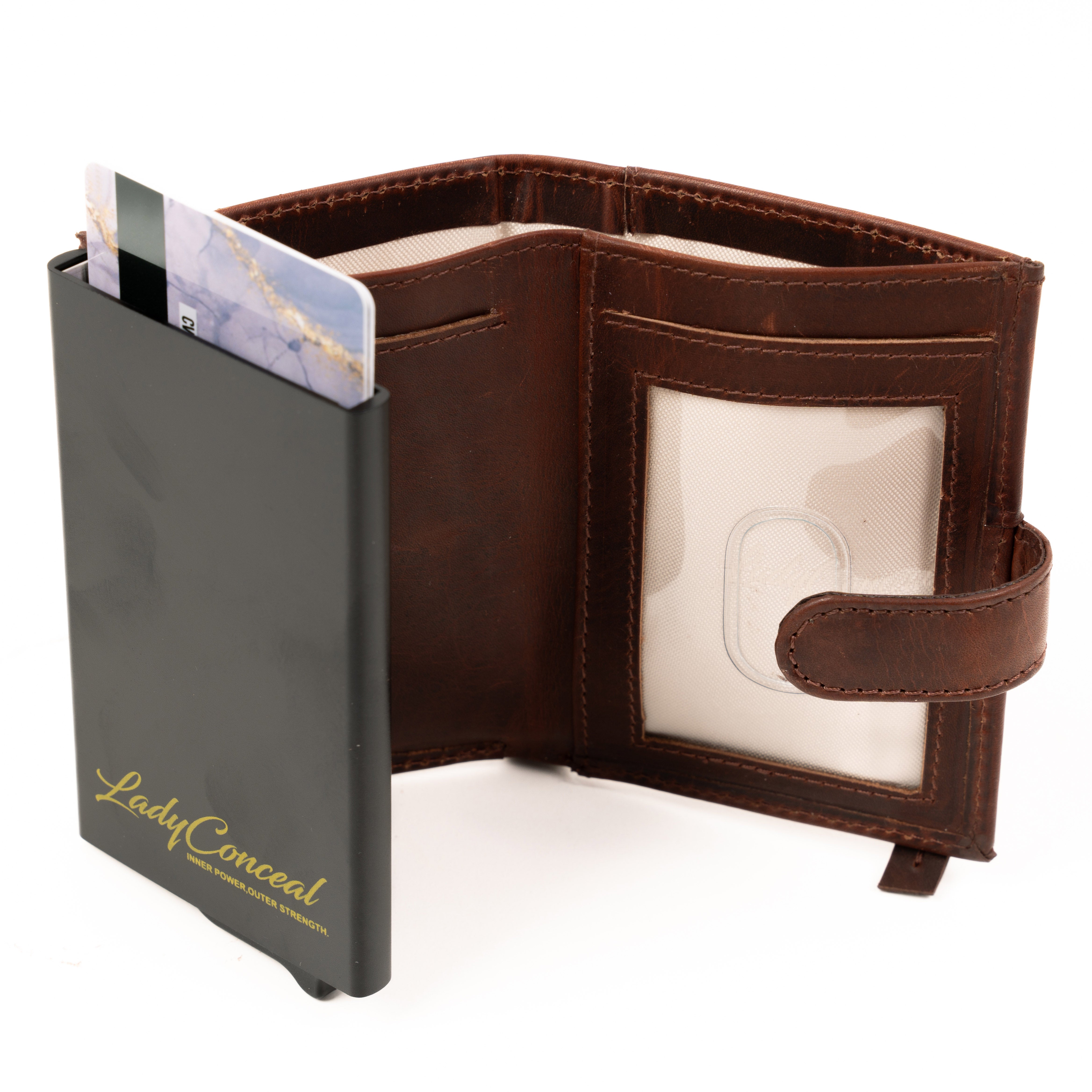 RFID Leather Wallet by Lady Conceal – Nova Pop-Up Style with 8-Card Capacity, Coin Pouch, ID Slot – Wholesale Ready