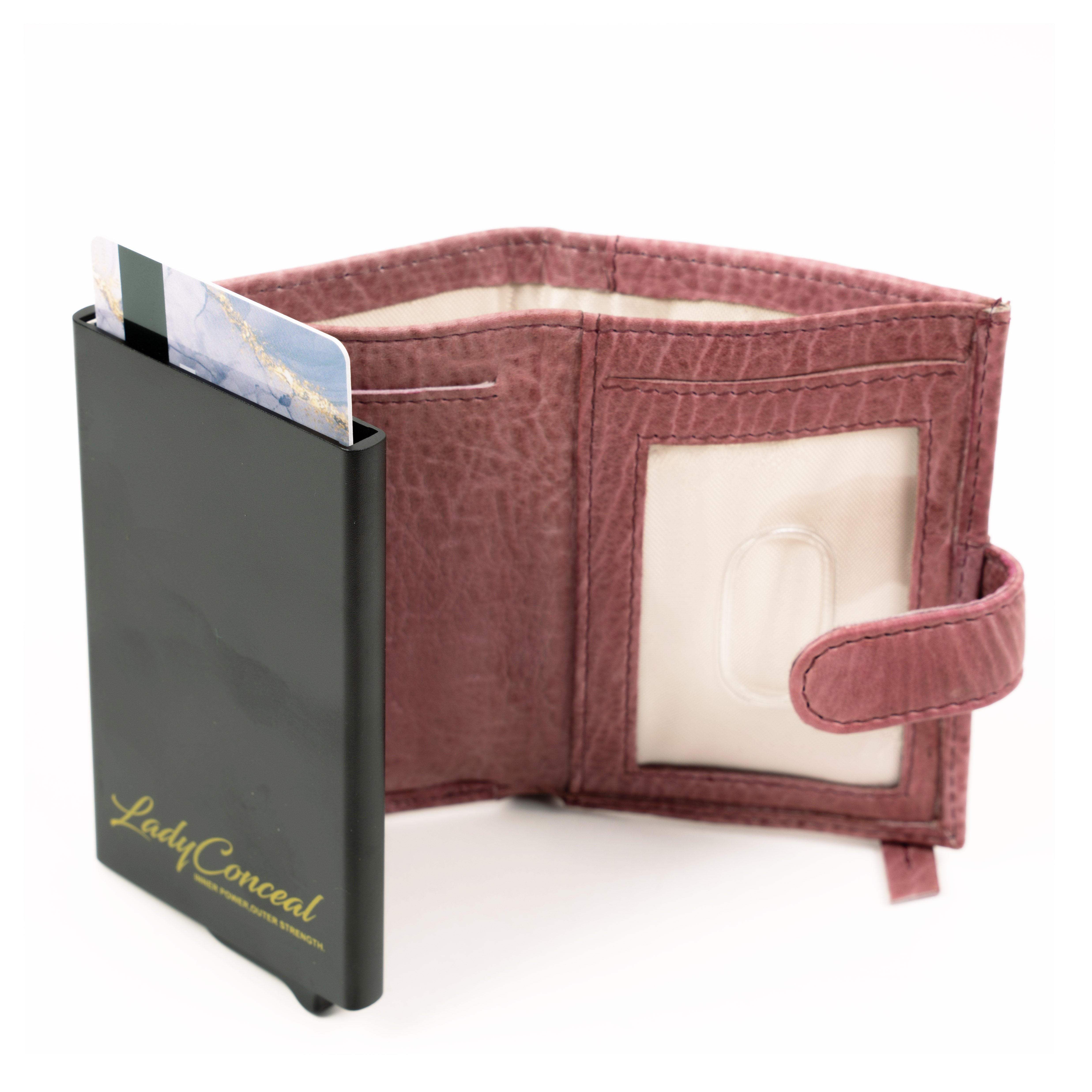 RFID Leather Wallet by Lady Conceal – Nova Pop-Up Style with 8-Card Capacity, Coin Pouch, ID Slot – Wholesale Ready
