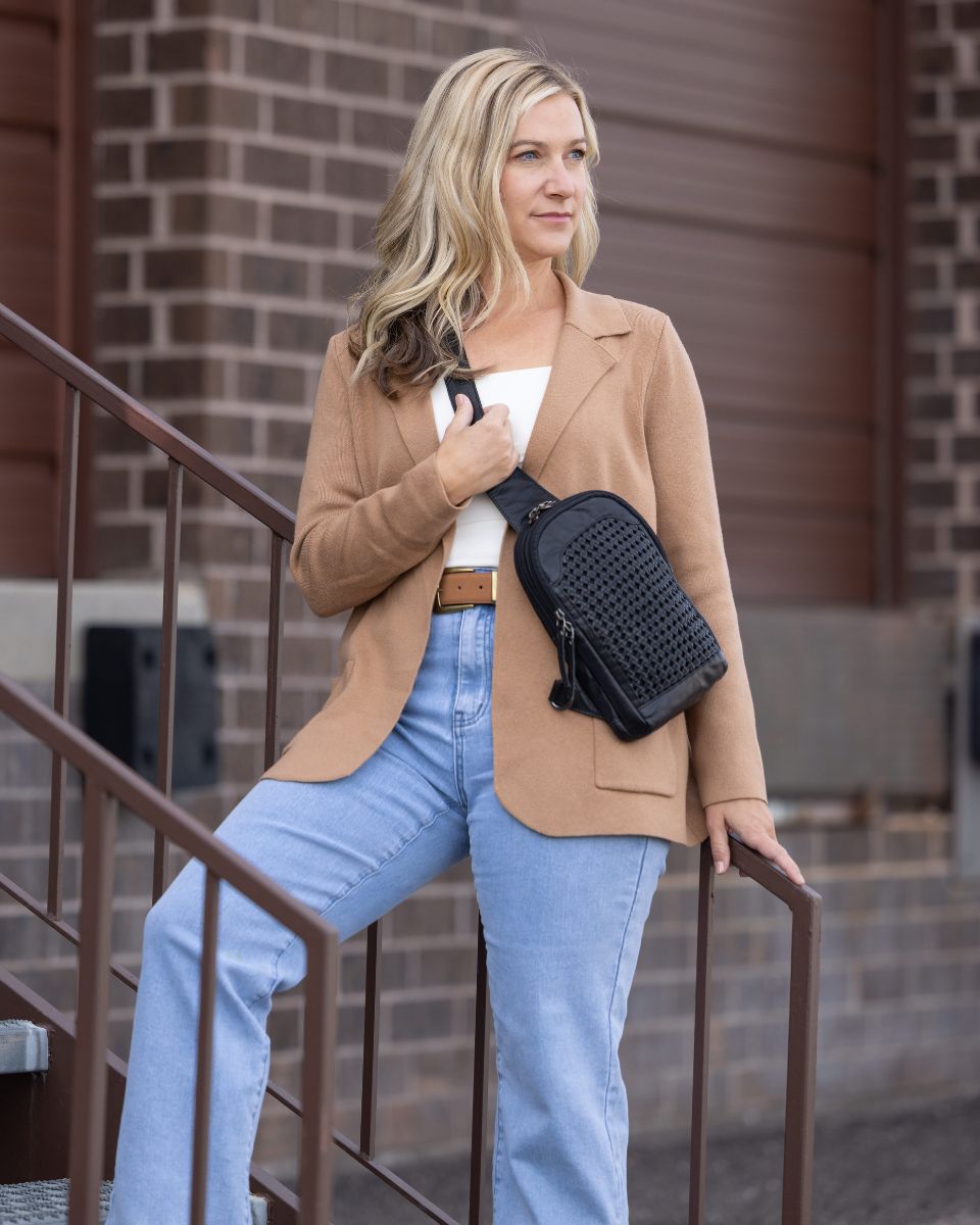 Concealed Carry Bristol Sling Leather Backpack by Lady Conceal