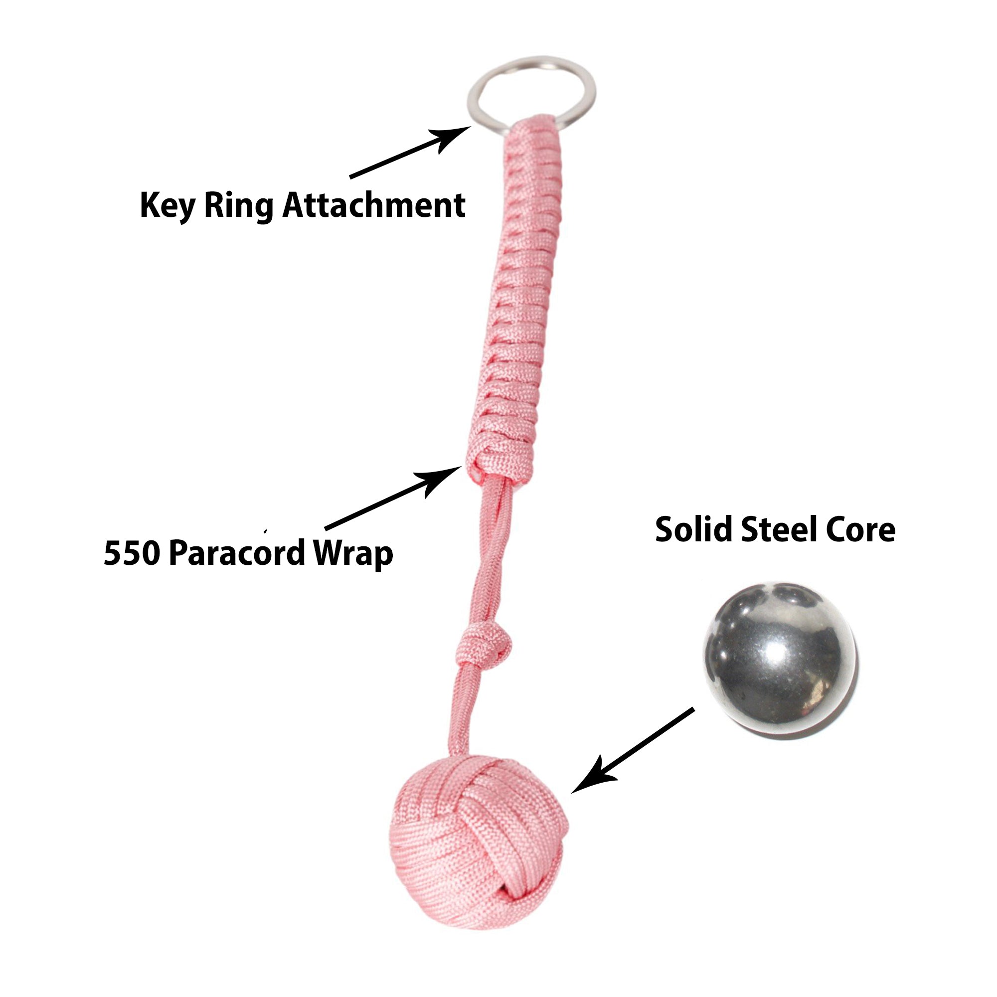 Key Ring Attachment Monkey Fist by Lady Conceal with 550 Paracord Wrap and solid steel core