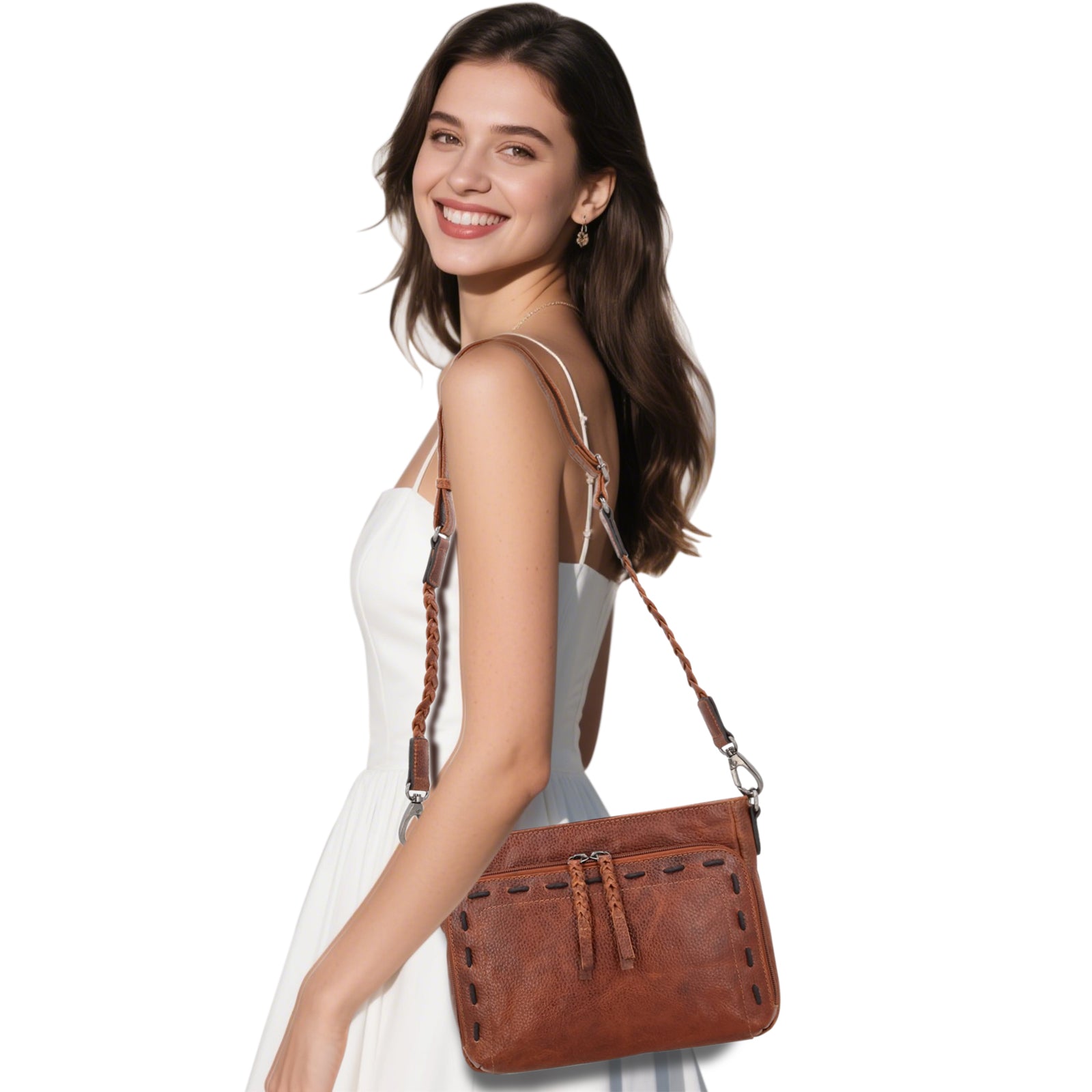 Concealed carry Zoe crossbody by Lady Conceal - RFID wallet, locking gun pocket, firm buffalo leather, top pick for dealer catalogs